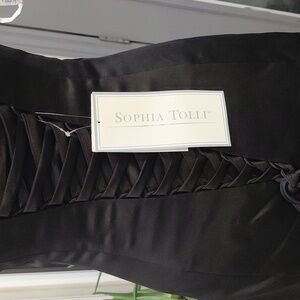 Sophia Tolli Black Satin Dress with Leopard Print